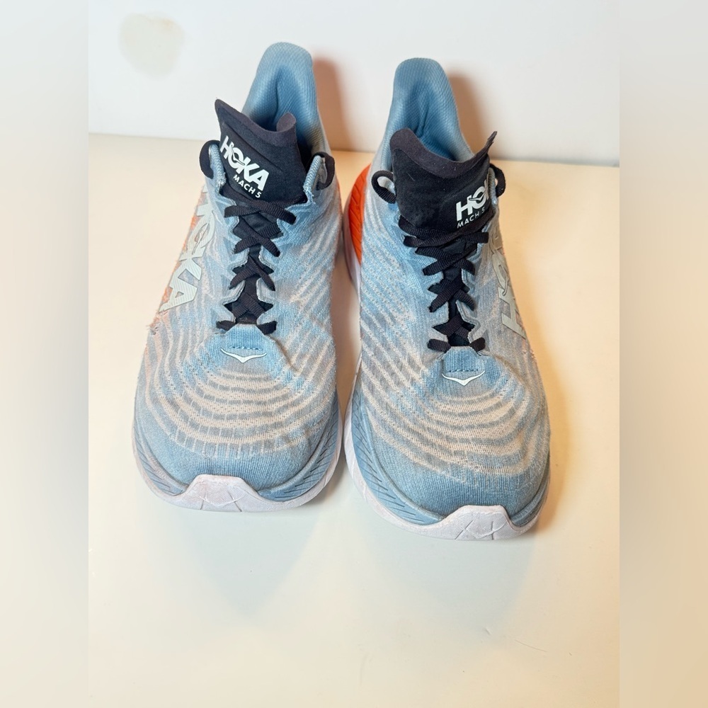 Hoka Mach 5 running shoes in the "Mountain Spring/Puffin's Bill Size 13